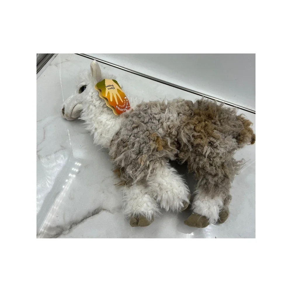 Folkmanis Alpaca Hand Puppet Plush White Brown Shaggy Faux Fur Realistic 2953